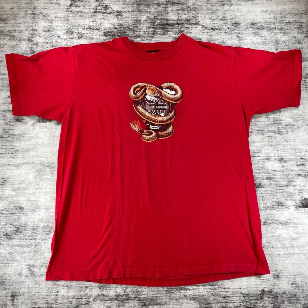 Harley-Davidson Mens XXL Red Rattlesnake Engine Graphic T-Shirt Made in USA